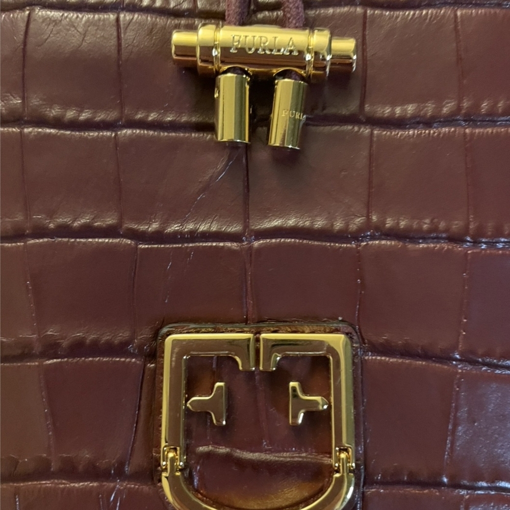 Furla Dark Red Croc-Embossed Shoulder Bag - Picture 4 of 11